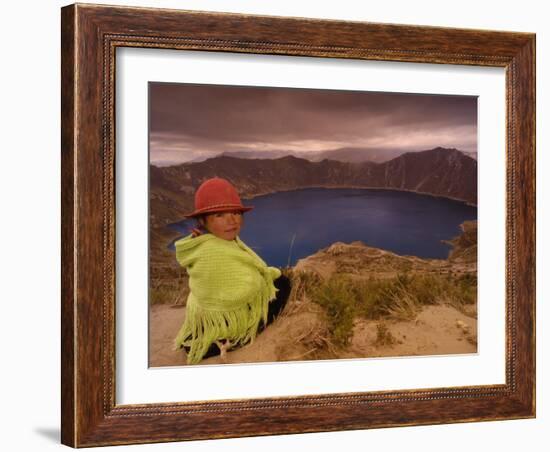 Quichua Indian Child, Quilatoa Crater Lake, Ecuador-Pete Oxford-Framed Photographic Print