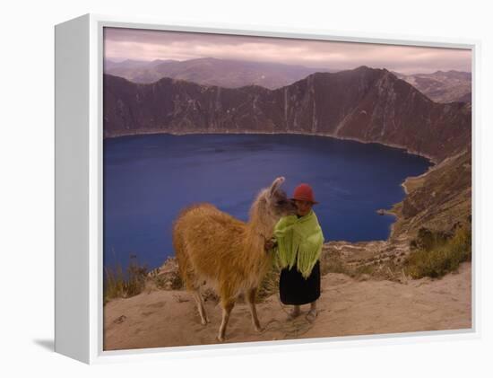 Quichua Indian Child with Llama, Quilatoa Crater Lake, Ecuador-Pete Oxford-Framed Premier Image Canvas