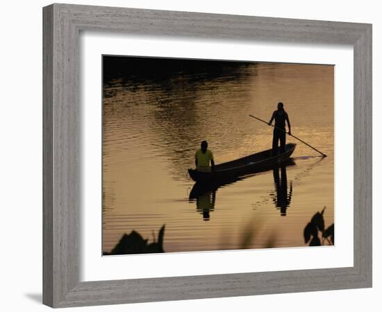 Quichua Indians Poling Dugout Canoe, Amazon Rain Forest, Ecuador-Pete Oxford-Framed Photographic Print