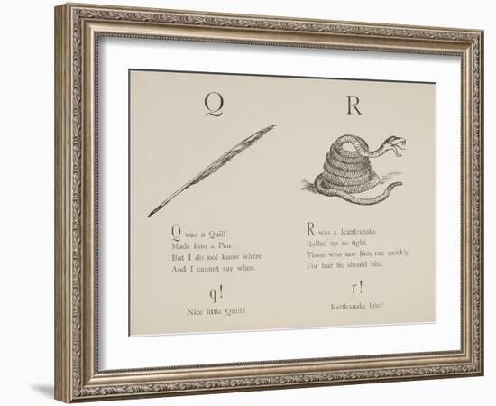 Quill and Rattlesnake From Nonsense Alphabets Drawn and Written by Edward Lear.-Edward Lear-Framed Giclee Print