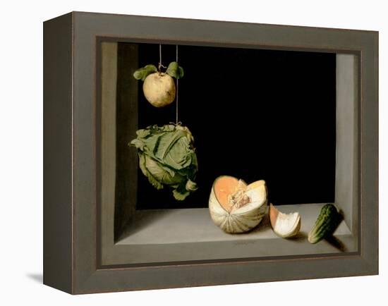 Quince, Cabbage, Melon, and Cucumber, C.1602-Juan Sanchez Cotan-Framed Premier Image Canvas