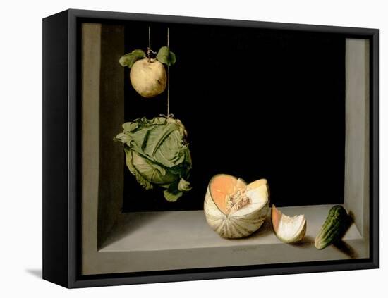 Quince, Cabbage, Melon, and Cucumber, C.1602-Juan Sanchez Cotan-Framed Premier Image Canvas