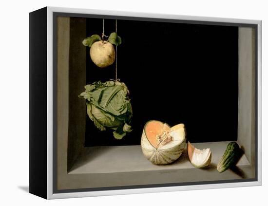 Quince, Cabbage, Melon, and Cucumber, C.1602-Juan Sanchez Cotan-Framed Premier Image Canvas