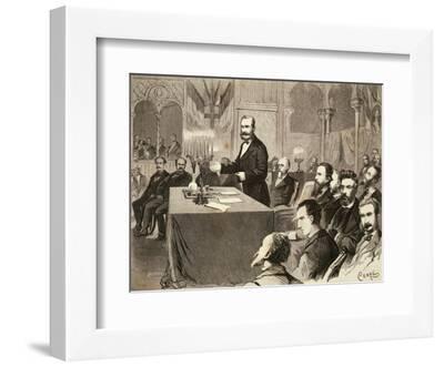 Quintino Sella Speaking at the Castello Theatre in Milan, 1880, Italy'  Giclee Print