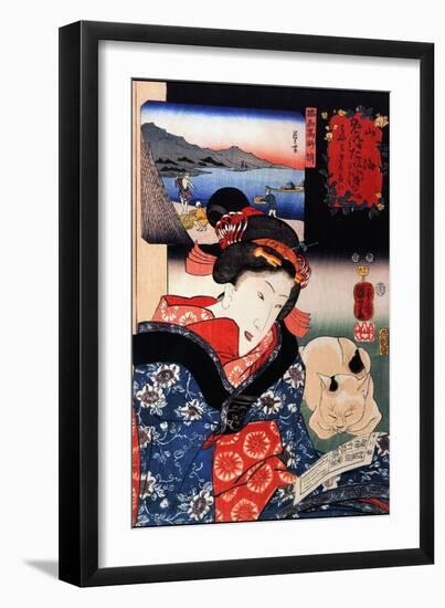 Quite Time with Cat-Kuniyoshi Utagawa-Framed Art Print