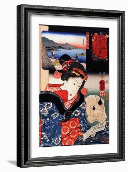 Quite Time with Cat-Kuniyoshi Utagawa-Framed Art Print