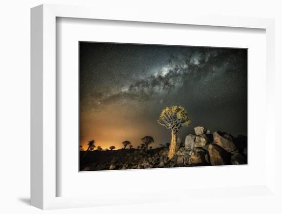 Quiver Tree (Aloe Dichotoma) with the Milky Way at Night-Wim van den Heever-Framed Photographic Print