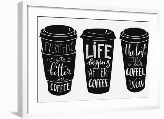 Quote Lettering on Coffee Paper Cup Shape Set-Lelene-Framed Art Print