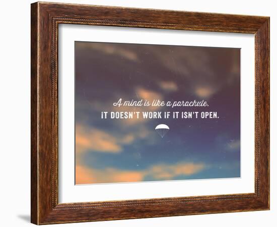 Quote Typographical Poster, Vector Design. A Mind is like a Parachute. it Doesnt Work If-Ozerina Anna-Framed Art Print