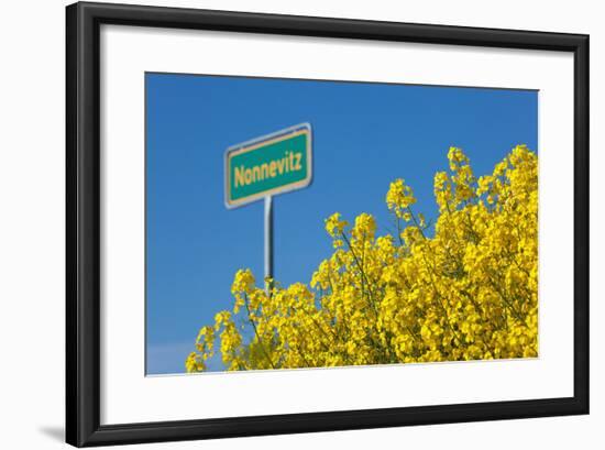 RŸgen, Rape in Front of Blue Sky, Town Sign Nonnevitz-Catharina Lux-Framed Photographic Print