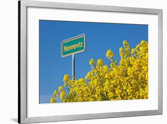 RŸgen, Rape in Front of Blue Sky, Town Sign Nonnevitz-Catharina Lux-Framed Photographic Print
