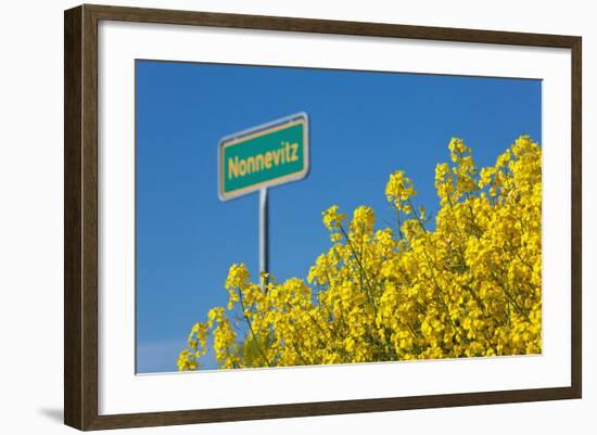 RŸgen, Rape in Front of Blue Sky, Town Sign Nonnevitz-Catharina Lux-Framed Photographic Print