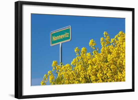 RŸgen, Rape in Front of Blue Sky, Town Sign Nonnevitz-Catharina Lux-Framed Photographic Print