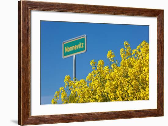 RŸgen, Rape in Front of Blue Sky, Town Sign Nonnevitz-Catharina Lux-Framed Photographic Print