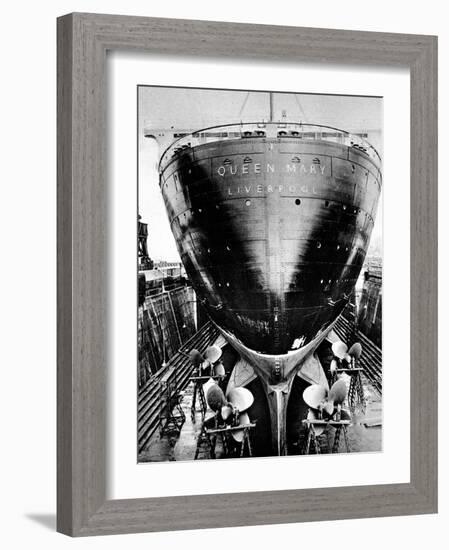 R.M.S. 'Queen Mary' in Dry Dock, Southampton, April 1936-null-Framed Premium Photographic Print