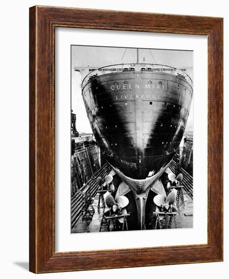 R.M.S. 'Queen Mary' in Dry Dock, Southampton, April 1936-null-Framed Premium Photographic Print