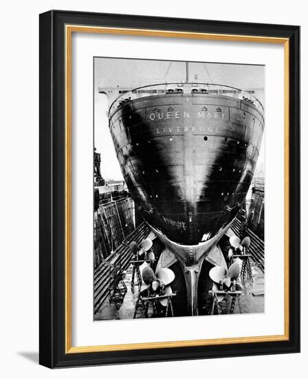 R.M.S. 'Queen Mary' in Dry Dock, Southampton, April 1936-null-Framed Premium Photographic Print