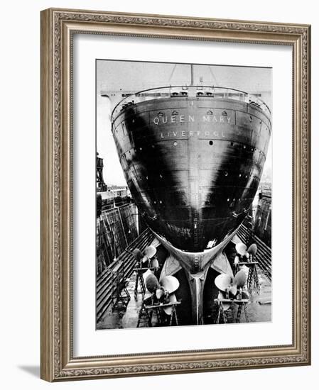 R.M.S. 'Queen Mary' in Dry Dock, Southampton, April 1936-null-Framed Photographic Print