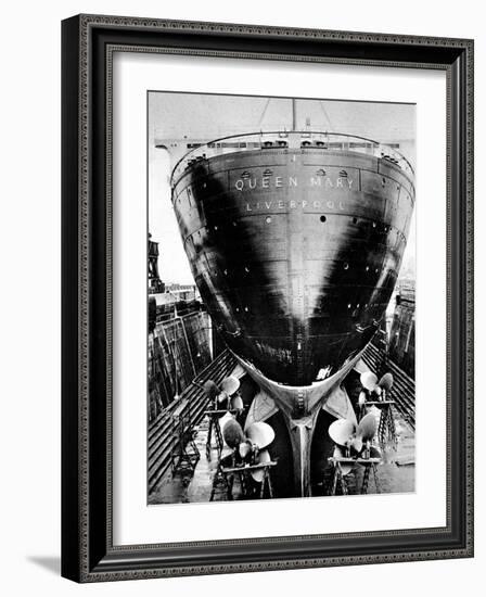 R.M.S. 'Queen Mary' in Dry Dock, Southampton, April 1936-null-Framed Photographic Print