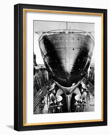 R.M.S. 'Queen Mary' in Dry Dock, Southampton, April 1936-null-Framed Photographic Print