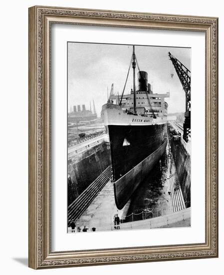 R.M.S. 'Queen Mary' in Dry Dock, Southampton, April 1936-null-Framed Photographic Print