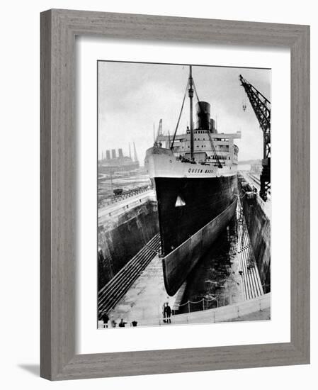 R.M.S. 'Queen Mary' in Dry Dock, Southampton, April 1936-null-Framed Photographic Print