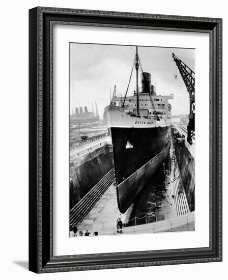 R.M.S. 'Queen Mary' in Dry Dock, Southampton, April 1936-null-Framed Photographic Print