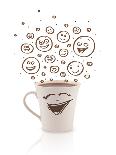 Coffee-Cup With Brown Hand Drawn Happy Smiley Faces, Isolated On White-ra2studio-Mounted Art Print