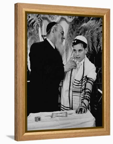 Rabbi David S. Novoseller Adjusting Carl Jay Bodek's Robe During Ceremony-Lisa Larsen-Framed Premier Image Canvas