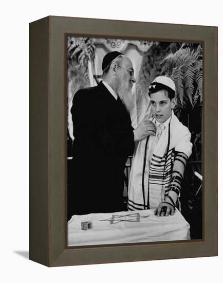 Rabbi David S. Novoseller Adjusting Carl Jay Bodek's Robe During Ceremony-Lisa Larsen-Framed Premier Image Canvas