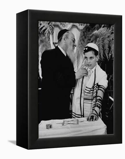 Rabbi David S. Novoseller Adjusting Carl Jay Bodek's Robe During Ceremony-Lisa Larsen-Framed Premier Image Canvas