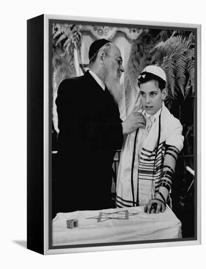 Rabbi David S. Novoseller Adjusting Carl Jay Bodek's Robe During Ceremony-Lisa Larsen-Framed Premier Image Canvas