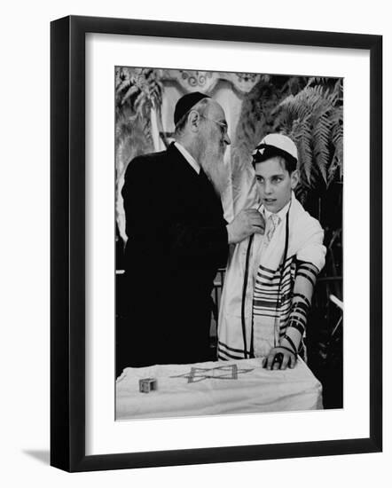 Rabbi David S. Novoseller Adjusting Carl Jay Bodek's Robe During Ceremony-Lisa Larsen-Framed Photographic Print