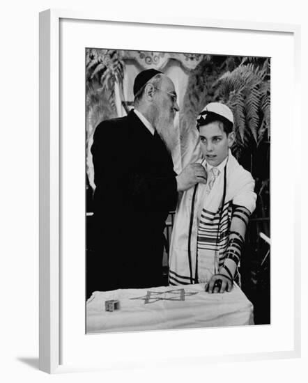 Rabbi David S. Novoseller Adjusting Carl Jay Bodek's Robe During Ceremony-Lisa Larsen-Framed Photographic Print