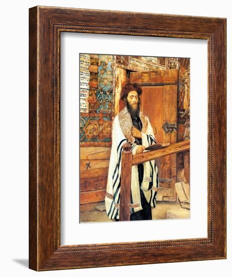 Rabbi in Front of the Wooden Synagogue Jablonow-Isidor Kaufmann-Framed Art Print