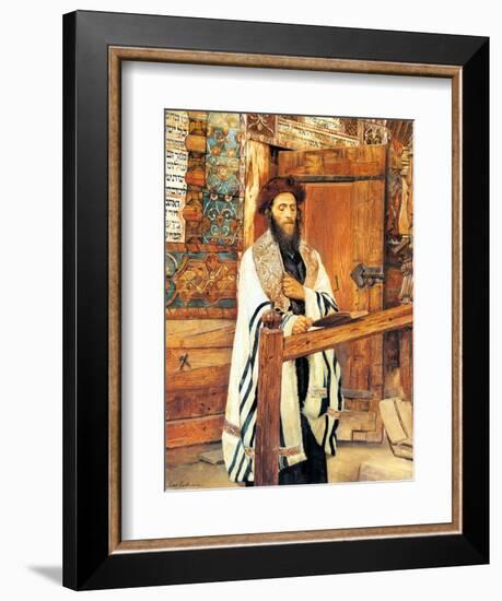Rabbi in Front of the Wooden Synagogue Jablonow-Isidor Kaufmann-Framed Art Print