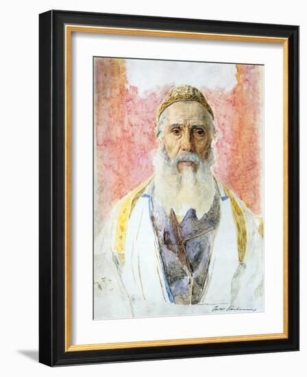 Rabbi in White Frock-Isidor Kaufmann-Framed Art Print