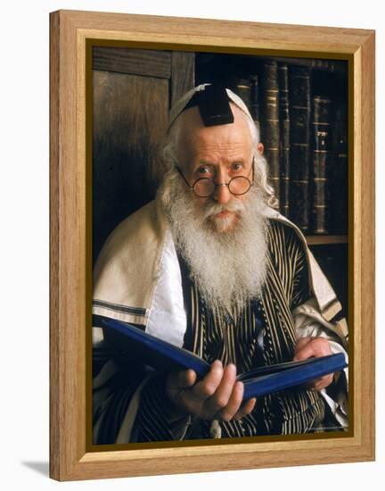 Rabbi Joshua Heshil Holtovski, Leader of the Karlin Chassidic Sect, Praying in Mea Sherin Temple-Alfred Eisenstaedt-Framed Premier Image Canvas