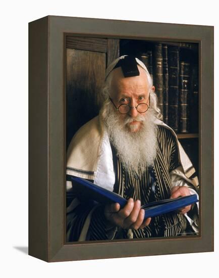 Rabbi Joshua Heshil Holtovski, Leader of the Karlin Chassidic Sect, Praying in Mea Sherin Temple-Alfred Eisenstaedt-Framed Premier Image Canvas