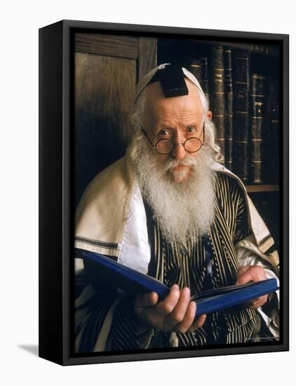 Rabbi Joshua Heshil Holtovski, Leader of the Karlin Chassidic Sect, Praying in Mea Sherin Temple-Alfred Eisenstaedt-Framed Premier Image Canvas