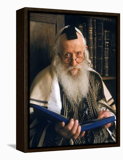 Rabbi Joshua Heshil Holtovski, Leader of the Karlin Chassidic Sect, Praying in Mea Sherin Temple-Alfred Eisenstaedt-Framed Premier Image Canvas