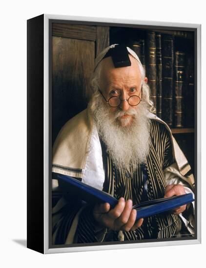 Rabbi Joshua Heshil Holtovski, Leader of the Karlin Chassidic Sect, Praying in Mea Sherin Temple-Alfred Eisenstaedt-Framed Premier Image Canvas