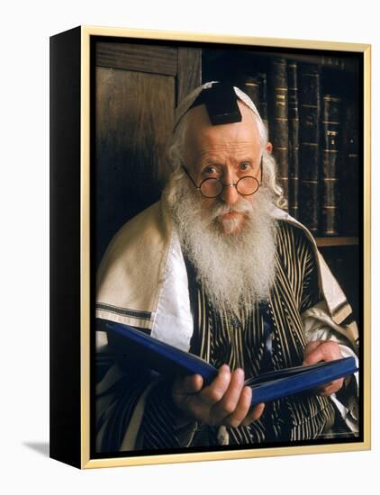 Rabbi Joshua Heshil Holtovski, Leader of the Karlin Chassidic Sect, Praying in Mea Sherin Temple-Alfred Eisenstaedt-Framed Premier Image Canvas