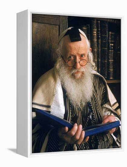 Rabbi Joshua Heshil Holtovski, Leader of the Karlin Chassidic Sect, Praying in Mea Sherin Temple-Alfred Eisenstaedt-Framed Premier Image Canvas