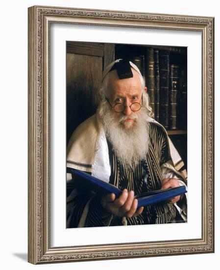 Rabbi Joshua Heshil Holtovski, Leader of the Karlin Chassidic Sect, Praying in Mea Sherin Temple-Alfred Eisenstaedt-Framed Photographic Print