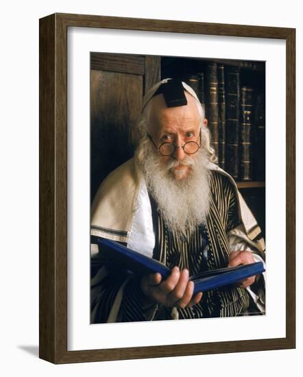 Rabbi Joshua Heshil Holtovski, Leader of the Karlin Chassidic Sect, Praying in Mea Sherin Temple-Alfred Eisenstaedt-Framed Photographic Print