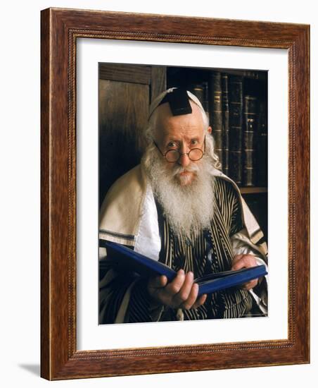 Rabbi Joshua Heshil Holtovski, Leader of the Karlin Chassidic Sect, Praying in Mea Sherin Temple-Alfred Eisenstaedt-Framed Photographic Print