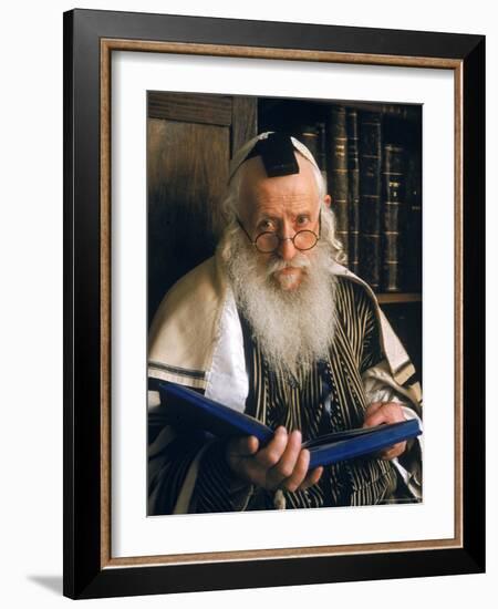 Rabbi Joshua Heshil Holtovski, Leader of the Karlin Chassidic Sect, Praying in Mea Sherin Temple-Alfred Eisenstaedt-Framed Photographic Print