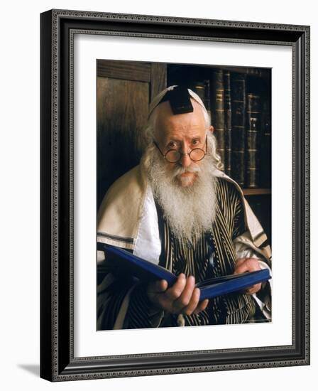 Rabbi Joshua Heshil Holtovski, Leader of the Karlin Chassidic Sect, Praying in Mea Sherin Temple-Alfred Eisenstaedt-Framed Photographic Print