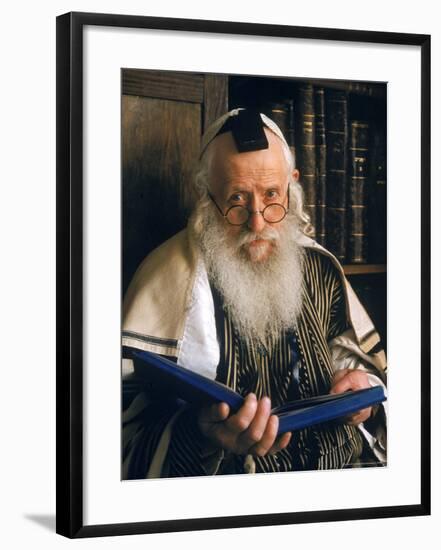 Rabbi Joshua Heshil Holtovski, Leader of the Karlin Chassidic Sect, Praying in Mea Sherin Temple-Alfred Eisenstaedt-Framed Photographic Print